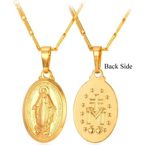Kpop Virgin Mary Cross Pendants Necklace Crucifix Pendant Gold/Silver Color High Quality Chain Jewelry For Men/ Women Brand P042
