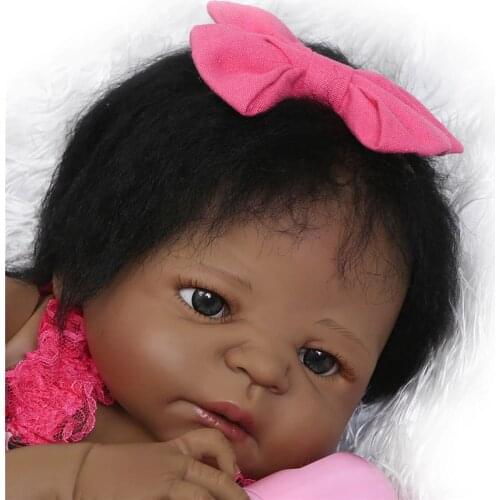 Black doll reborn full silicone reborn baby dolls 23" lifelike new born girl rooted hair bebe alive reborn bonecas kids toy doll