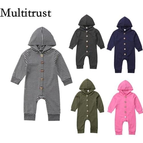 Citgeett Spring Baby Kids Boy Girl Infant Hooded Romper Jumpsuit Solid Striped Clothes Outfit Autumn Clothing Set