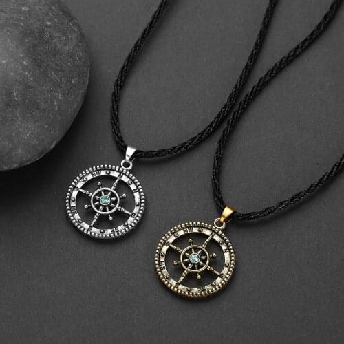 Cxwind Vintage Round Compass Pendants Necklaces For Men Punk Talisman Jewelry Necklace Nordic Amulet Runes Charm Pendant Bijoux