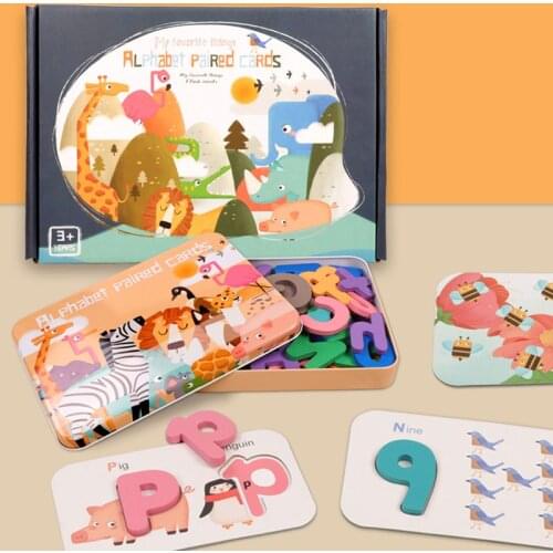 Wooden Number Alphabet Letter Spelling Word Puzzle Game Learning Cards Matching Preschool Educational Kids Toys Gift