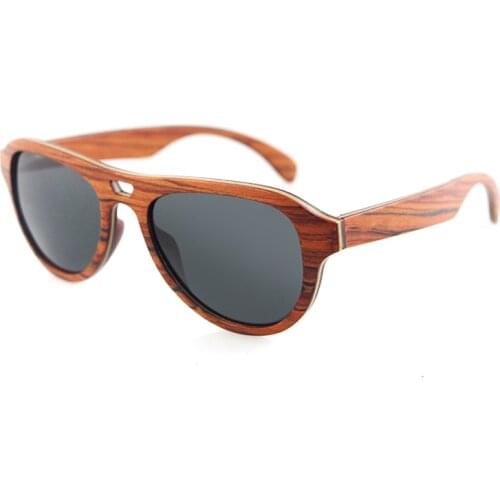 Dropshipping fashion high quality polarized uv400 pilot red frame wooden laminated sunglasses glases shades for men
