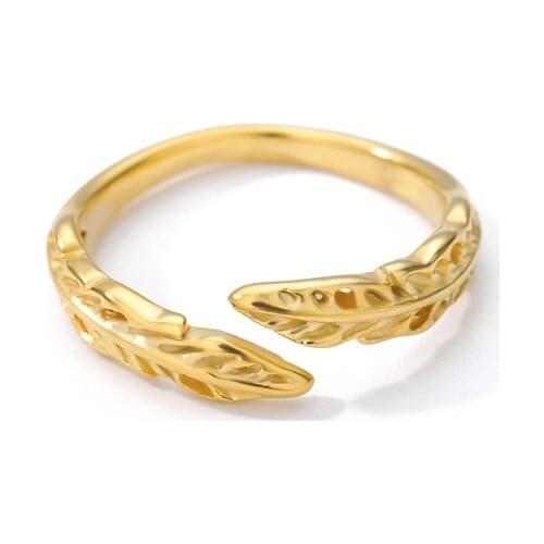 Elegant Leaf Rings For Women Girls Stainless Steel Irregular Open Feather Gold Ring Western Europe Boho Jewelry Christmas Gifts