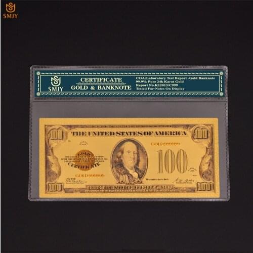 Creative Gift 1928 US Gold Banknote 100 Dollar Money Gold Plated Fake Paper Banknote Collections Plus COA Frame Storage