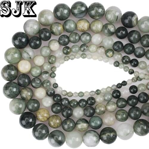 Natural Stone Beads Green Moss Stripe Round Beads 4 6 8 10 12mm Diy Bracelet Necklace Earring Beads For Jewelry Making