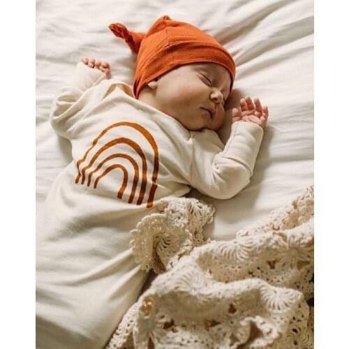 Summer Autumn Baby Girls Boys Sweet Style Cartoon Rainbow Printing Sleeping Sack + Solid Color Round Hat Breathable Kit