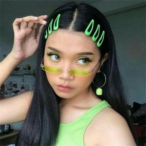 Small Rectangle Sunglasses Women Transparent Orange Yellow Red Glasses Mens Designer Brand Luxury Shades Rimless Sunglasses Cute