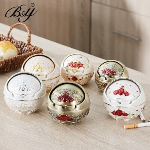 Ball Castle Metal Ashtray with Cover Lighters Smoking Accessories Car Ashtray Cigarette Cigar Smokeless Ash Tray