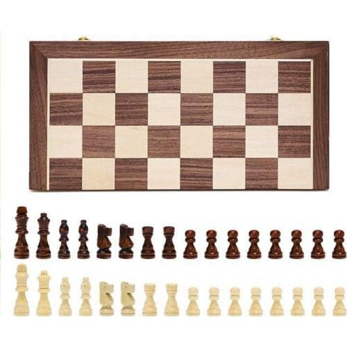 International Chess Set wooden Folding Chess Board Storage Box Travel Game