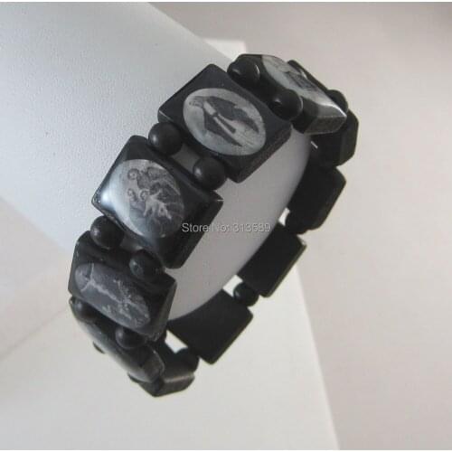 MIN ORDER 12PCS/ Please purchase 12pcs / WOOD STRETCH CATHOLIC SAINT JESUS CROSS VIRGIN MARY IMAGE BRACELET SQUARE OVAL SHAPED