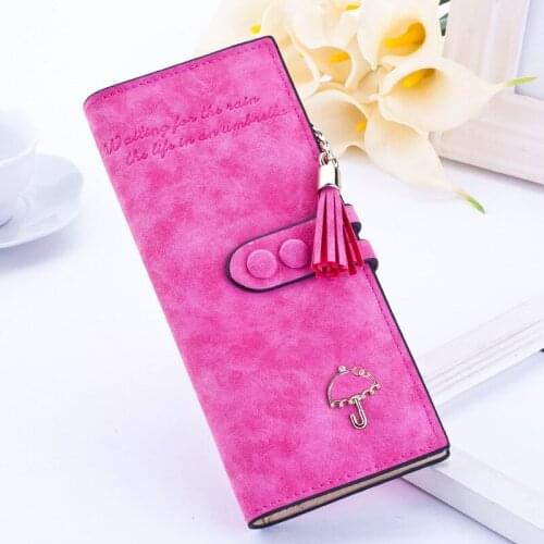 Fashion Long Women Wallets Clutch Leather Tassel Zip Wallet with Umbrella Card Holder Coin Money Bag Luxury Brand Designer