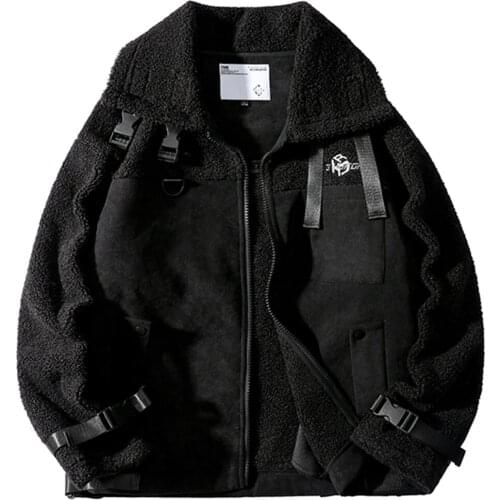 Popular New Men Polar Fleece Jackets Contrast Color Stand Collar Clothes Student Loose Casual Garment