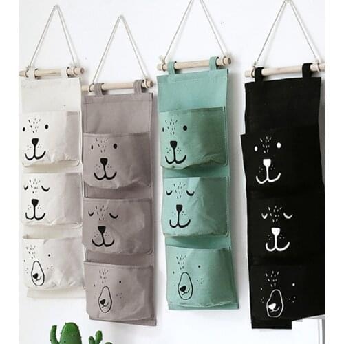 Wall Hanging Bag bear 3 Pocket Hanger Bathroom Baby Folding Storage Children Room Pouch Home Decor