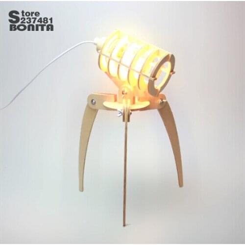 Dimmable Table Lighting Wooden DIY Lamp Chidren Gift Lover Present Tripod Extraterrestrial Robot Intruder Desk lamp for bedroom
