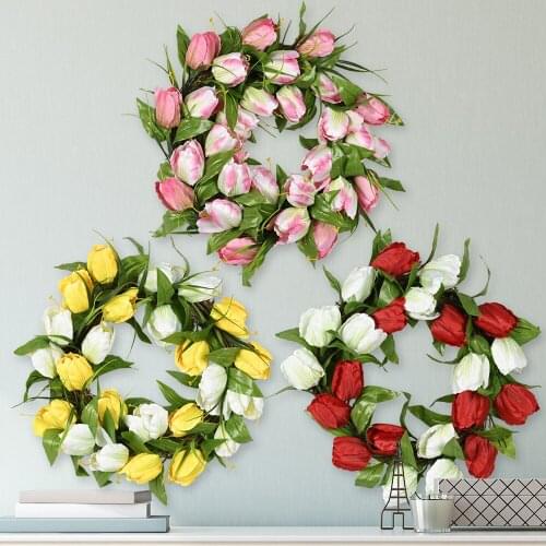 New Spring And Summer Simulation Garland Door Decoration Tulip Forest Wedding Home Rattan Circle Garland Decoration CA
