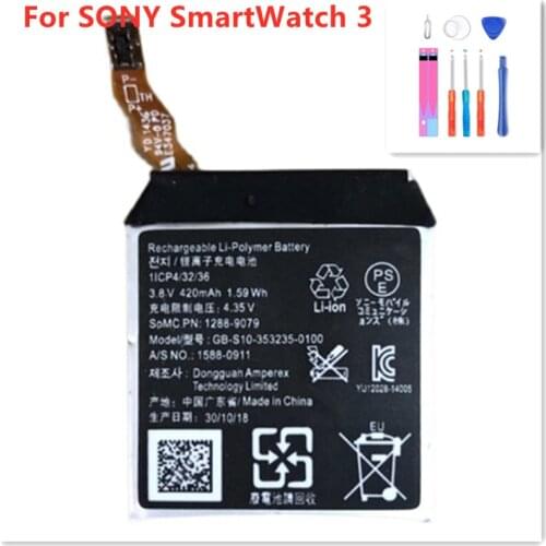 NEW Replacement Smart Watch Battery GB-S10-353235-0100 For SONY GB-S10 SmartWatch 3 SW3 SWR50 3SAS S10 420mAh