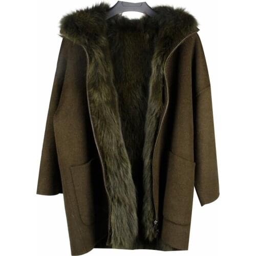 2019 New Winter Parka Wool Cashmere Coat Women Fur Jacket Overcoat Collar Hooded Genuine fox Fur liner Brand Style