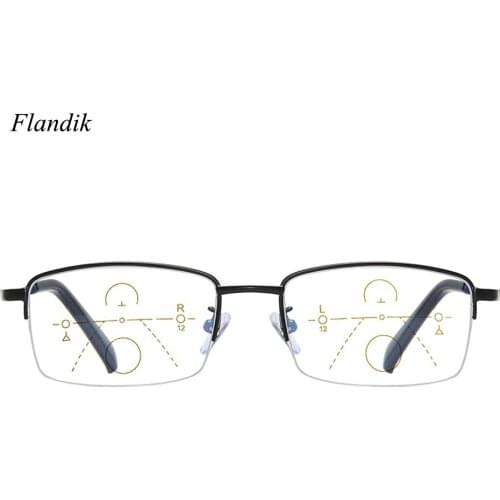Half Frame Anti Blue Light Progressive Reading Glasses Business Men Semi-Frame Metal Presbyopia Glasses Prescription Spectacles