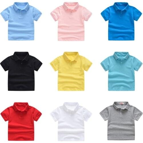 Solid Color Boys Girls Summer T-shirts Quality Cotton Uniform Polo Kids Tops Tees Fashion Childrens Clothes