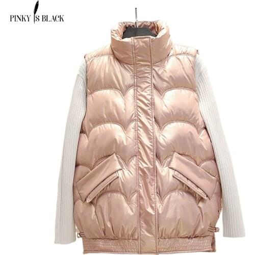 PinkyIsBlack Solid Short Winter Vest for Women Cotton Padded Plus Size Stand Collar Womens Winter Sleeveless Jacket with Zipper