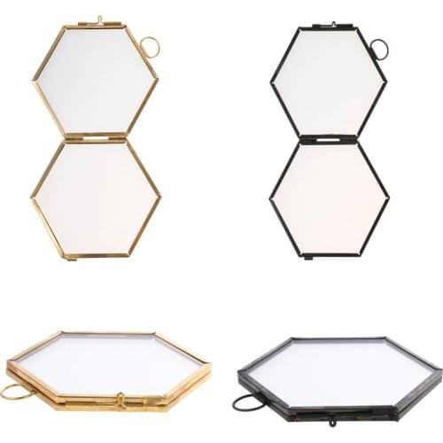 Hanging Metal Glass Vintage Hexagon Photo Frame Picture Frame Keepsake Gift Desktop Home Decoration 8.8x8.5cm