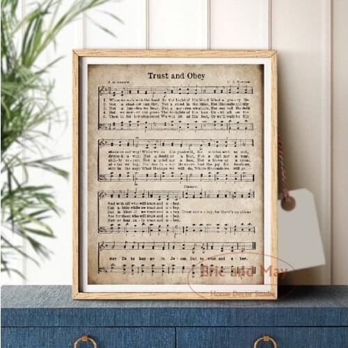 Trust And Obey Hymn Poster And Print Canvas Painting Art Wall Pictures New Vintage Style Wall Paintings For Bedrooms Affiche