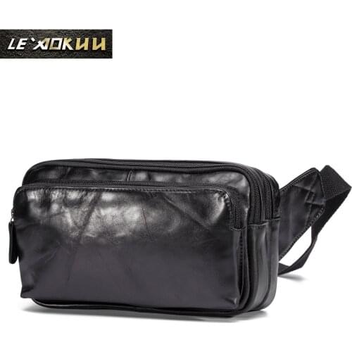 New Real Quality Leather men Casual Fashion Travel Fanny Waist Belt Pack Sling Bag Design 7" Cell Phone Case Pouch Male 621b