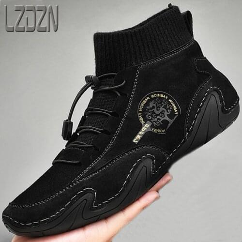 Octopus Casual Leather Shoes Peas Mens Shoes Soft Sole Travel High-top High-Waisted Cotton Shoes in winter Snow Boots