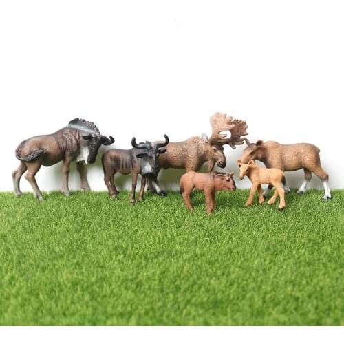 Realistic Hand Painted Wildlife Wildebeest Moose Toy Figurine Model Family Playset Educational Toys Christmas Birthday Gift