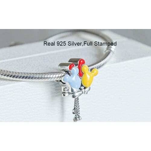 Real 925 Sterling Silver Pendants Balloon Charms Fits Original Bracelets Necklaces Bangles Girl Child Jewlery DIY Gifts