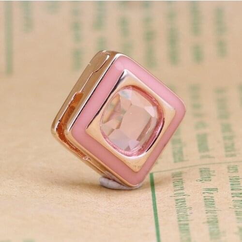 Authentic S925 Silver String Decoration With Pink Square Silica Gel Fixed Clip String Fit Original Bracelet Pendants Jewelry