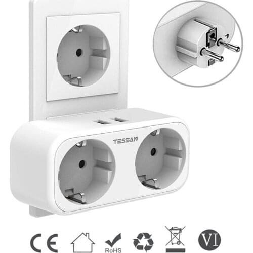 3600W European Plug Power Strip 1 to 4 Socket with 2 USB Ports and 2 Extension Outlet Wall Charger for Russia Spain Germany