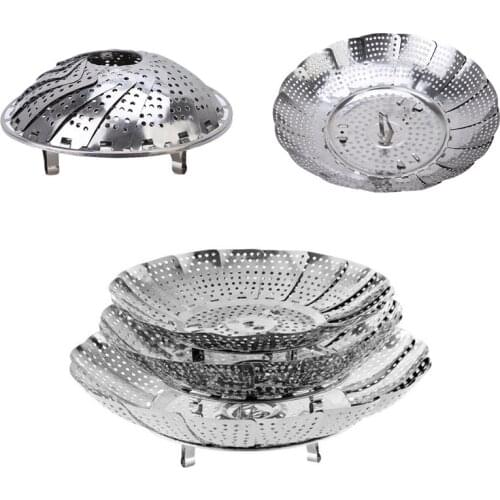 Folding Stainless Food Steamer Vegetable Fruit Food Basket Mesh Steamer Rack Cookware Utensils for Cooking Steam Dia.21/26/28cm