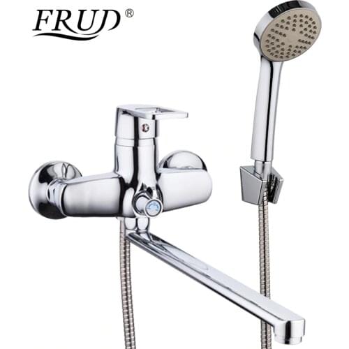 FRUD New 1 Set Bathroom Shower Faucet Set Chrome Bathtub Faucet Mixer Tap Wall Mounted Waterfall Bathtub Faucet With Hand R22072