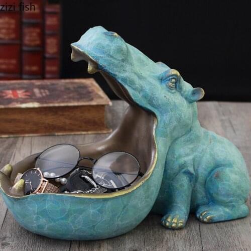 Resin Big Mouth Animal Storage Ornaments Key Groceries Snacks Storage Box Hippo Dinosaur Fish Frog Decoration Organize Box Craft