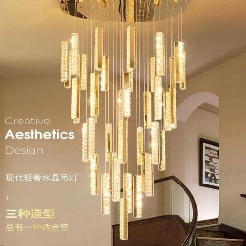 Modern Luxury Golden Silver LED Crystal Chandelier Nordic Duplex Building Spiral Staircase Chandelier Dining Room Art Chandelier