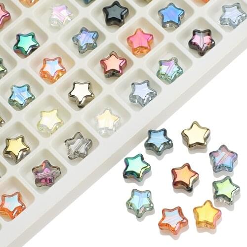 100Pcs Five-pointed Star Glass Bead Plated 8mm Glossy Crystal Star Pendant For DIY Making Earrings Handmade Necklace Accessories