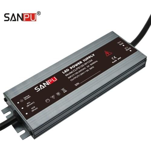 SANPU LED Power Supply 24V 120W 5A Waterproof IP67 Constant Voltage AC to DC 24 Volt Lighitng Transformer Slim LED Driver 24VDC