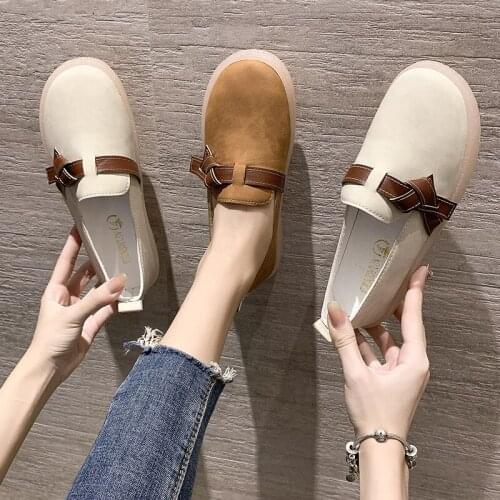 Womens shoes all-match non-slip soft sole breathable one-step small leather shoes soft leather comfortable autumn shoes