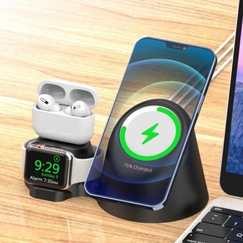 3 In 1 High Quality Silicone Holder Wireless Charger Stand Magnetic Wireless Charger For AirPods iWatch iPhone12 Series