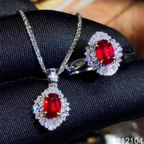 KJJEAXCMY Fine Jewelry 925 Sterling Silver Inlaid Natural ruby women vintage elegant Chinese style gem Ring Pendant Set support