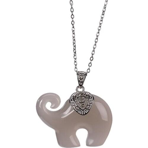 925 sterling silver natural Hetian Smoke mauve Jade Pendant Retro Personality Echo Auspicious Elephant Ladies Pendant