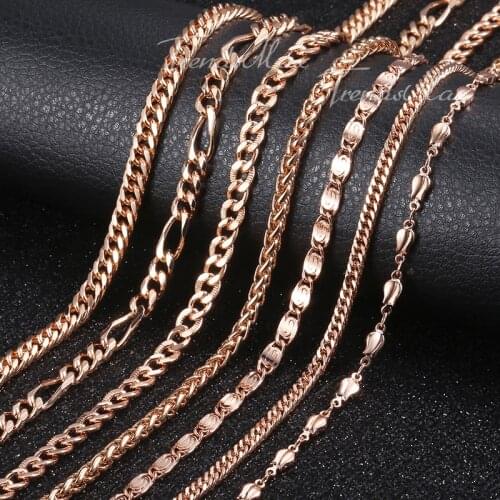 Womens Necklace Bismark Chain 585 Rose Gold Filled Necklace Hammered Curb Cuban Rombo Link 3/4/4.5/5mm GNM01