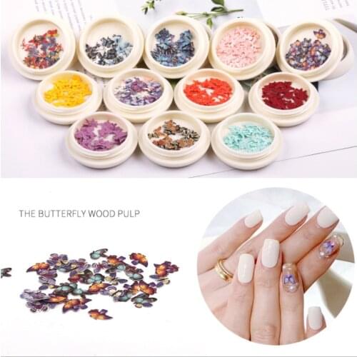 1 Box 50Pcs Mixed Color Handmade Wood Pulp Three-dimensional Butterfly Nail Stickers Nail Art Butterfly Color Film Nail Jewelry