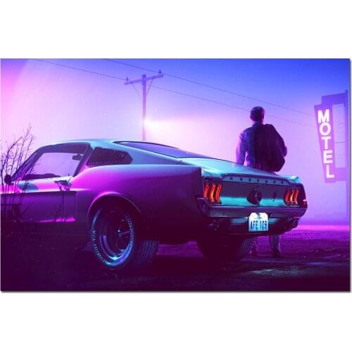 1 Piece Canvas Painting Neon Mustang Muscle Car HD Posters and Prints Wall Pictures for Living Room Decor