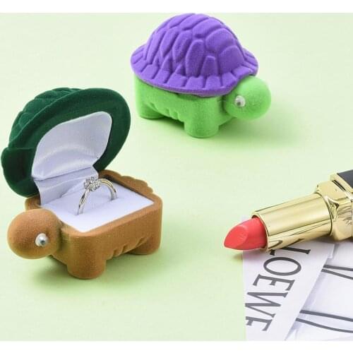 10pcs Tortoise Shape Velvet Jewelry Boxes Purple/DarkGreen Portable Organizer Ring Earrings Necklace Storage Case 6.7x5.15x4.5cm