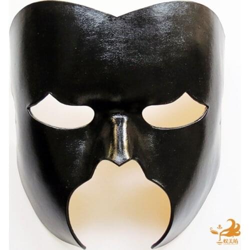 100% Cowhide Mens Black Masquerade Mask Real Leather Masked Singer Party Bar Dance Costume Props Halloween Gift High Quality