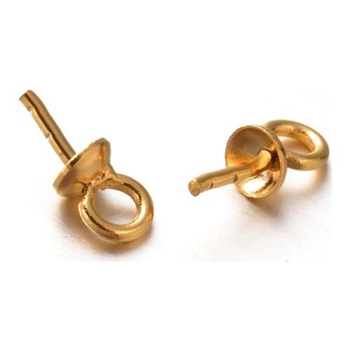 100pcs Golden Plated 304 Stainless Steel Cup Pearl Bail Peg Pendant Making Accessories,Golden,7.5x3mm, Hole:1.5mm;Pin: 0.8mm F60