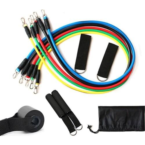 11PCs Resistance Bands Set Workout Bands With Metal Clips Handles Ankle Strap