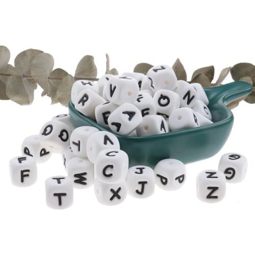 12mm50pcs Baby Silicone Beads Alphabet Silicone Letters Teething Beads Teether Necklace Pacifier String Bead BPA Free Baby Goods